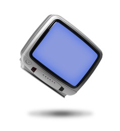 Image of Retro TV set in air on white background