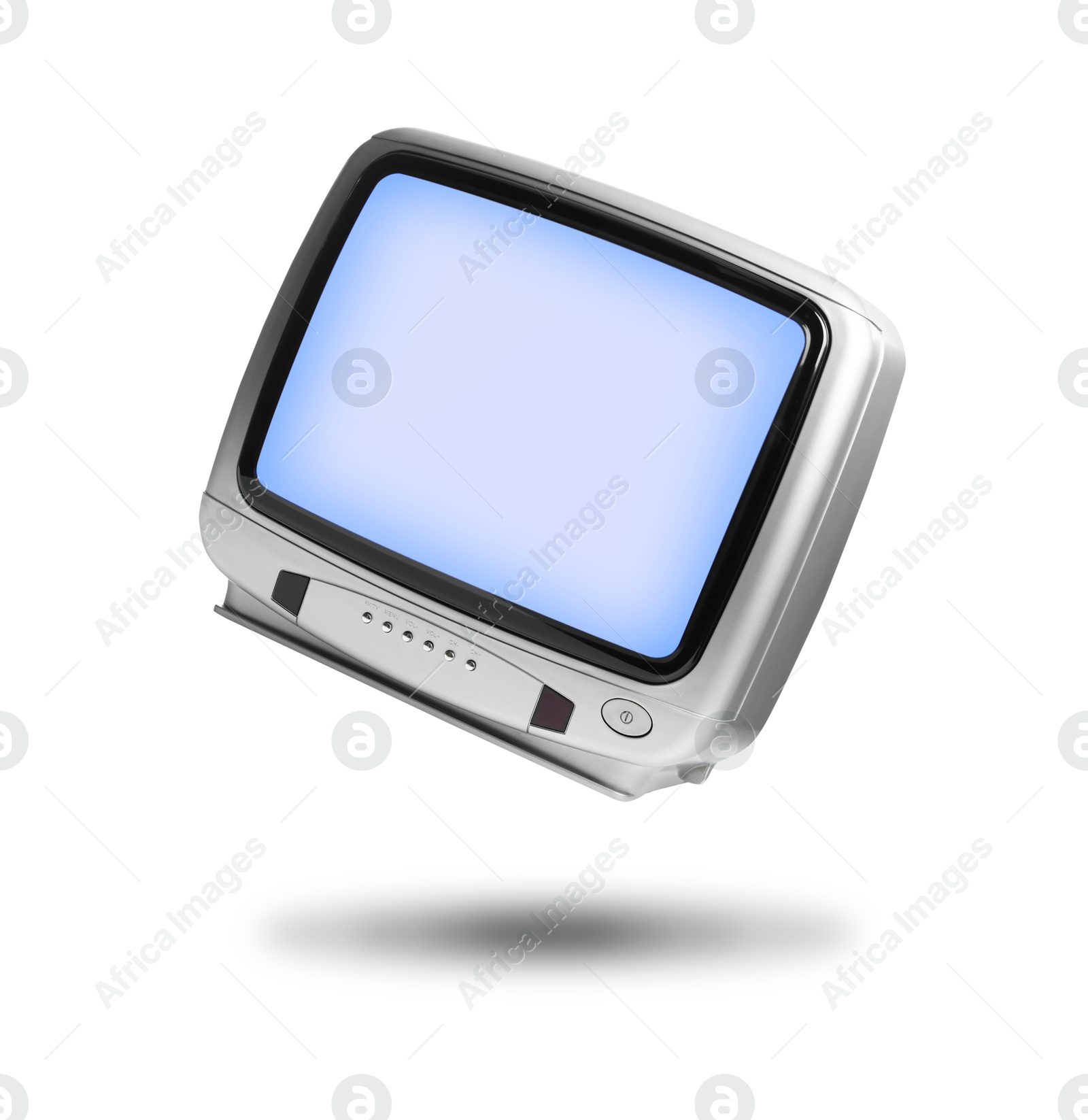 Image of Retro TV set in air on white background