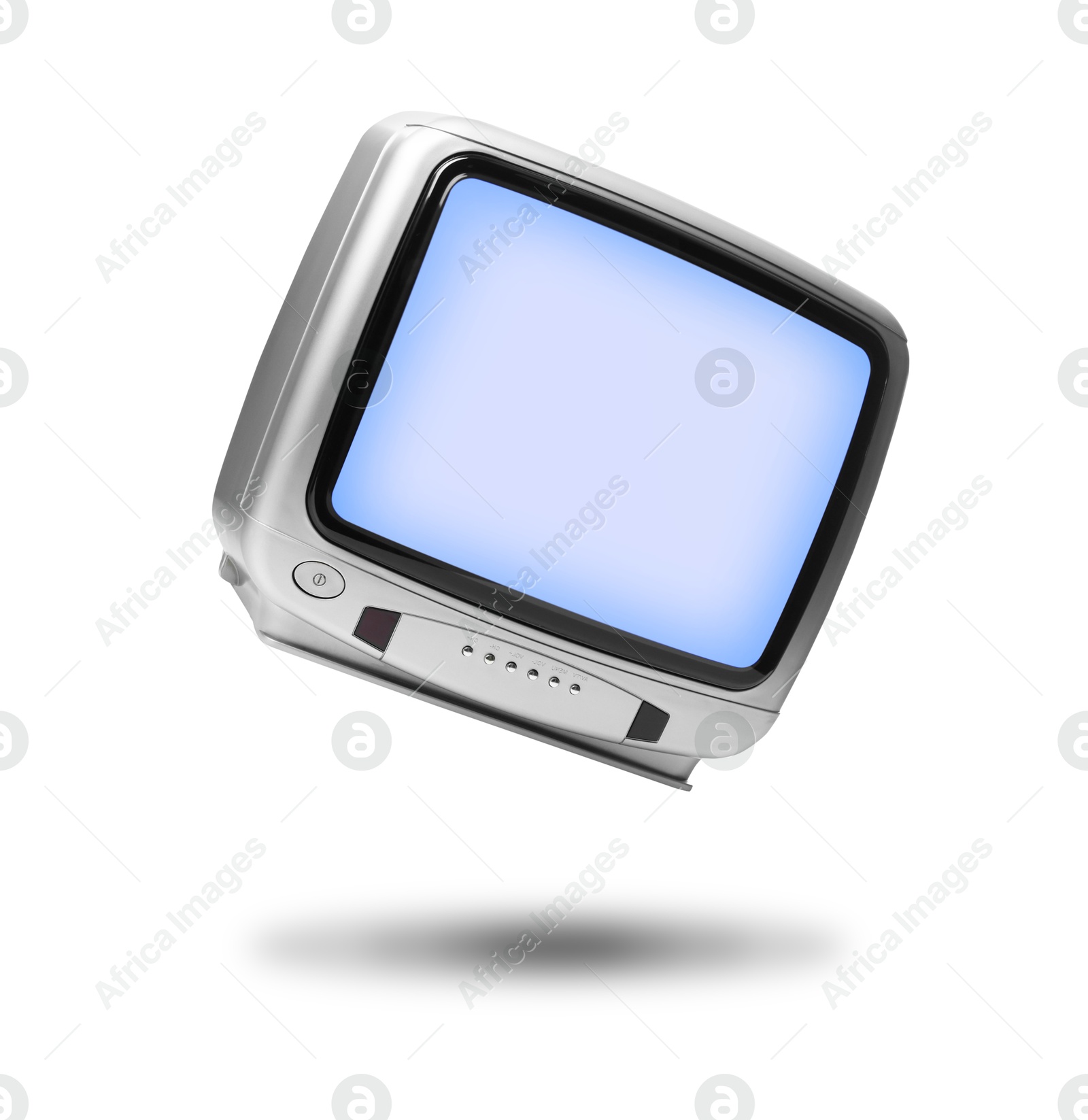 Image of Retro TV set in air on white background