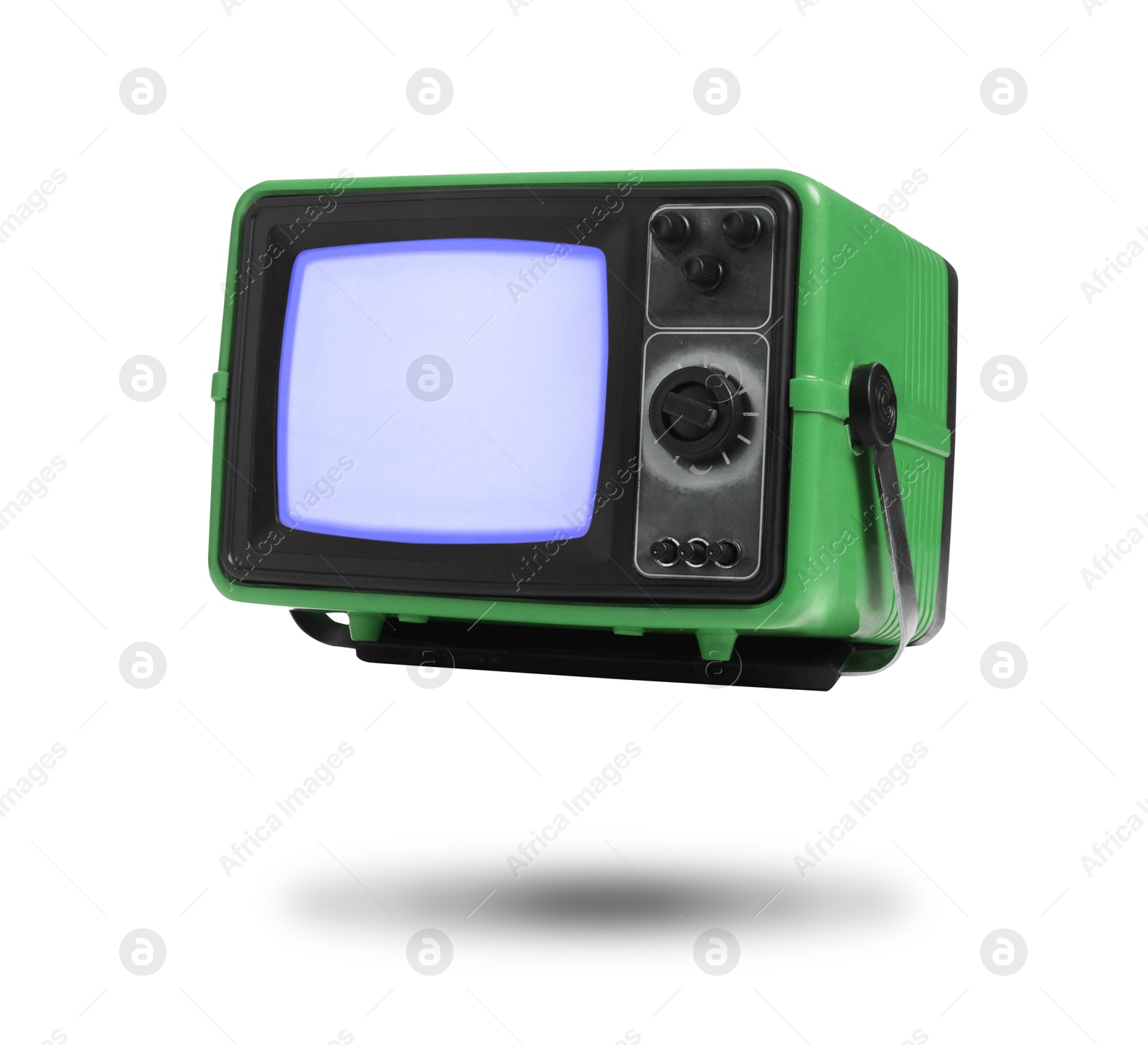 Image of Retro TV set in air on white background