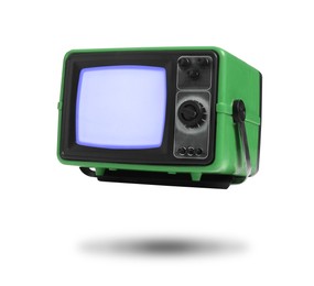 Image of Retro TV set in air on white background