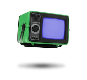 Image of Retro TV set in air on white background