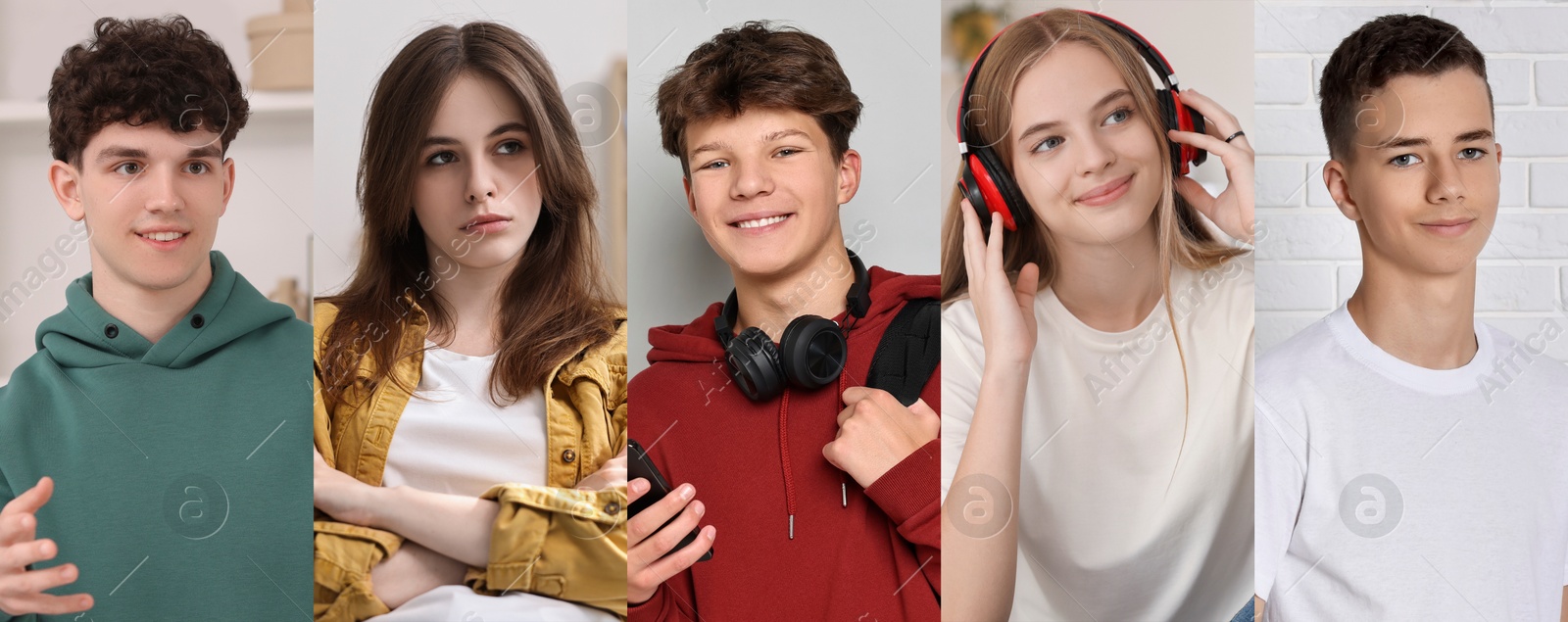 Image of Portraits of different teenage boys and girls, collection