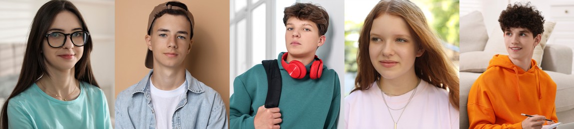 Image of Portraits of different teenage boys and girls, collection