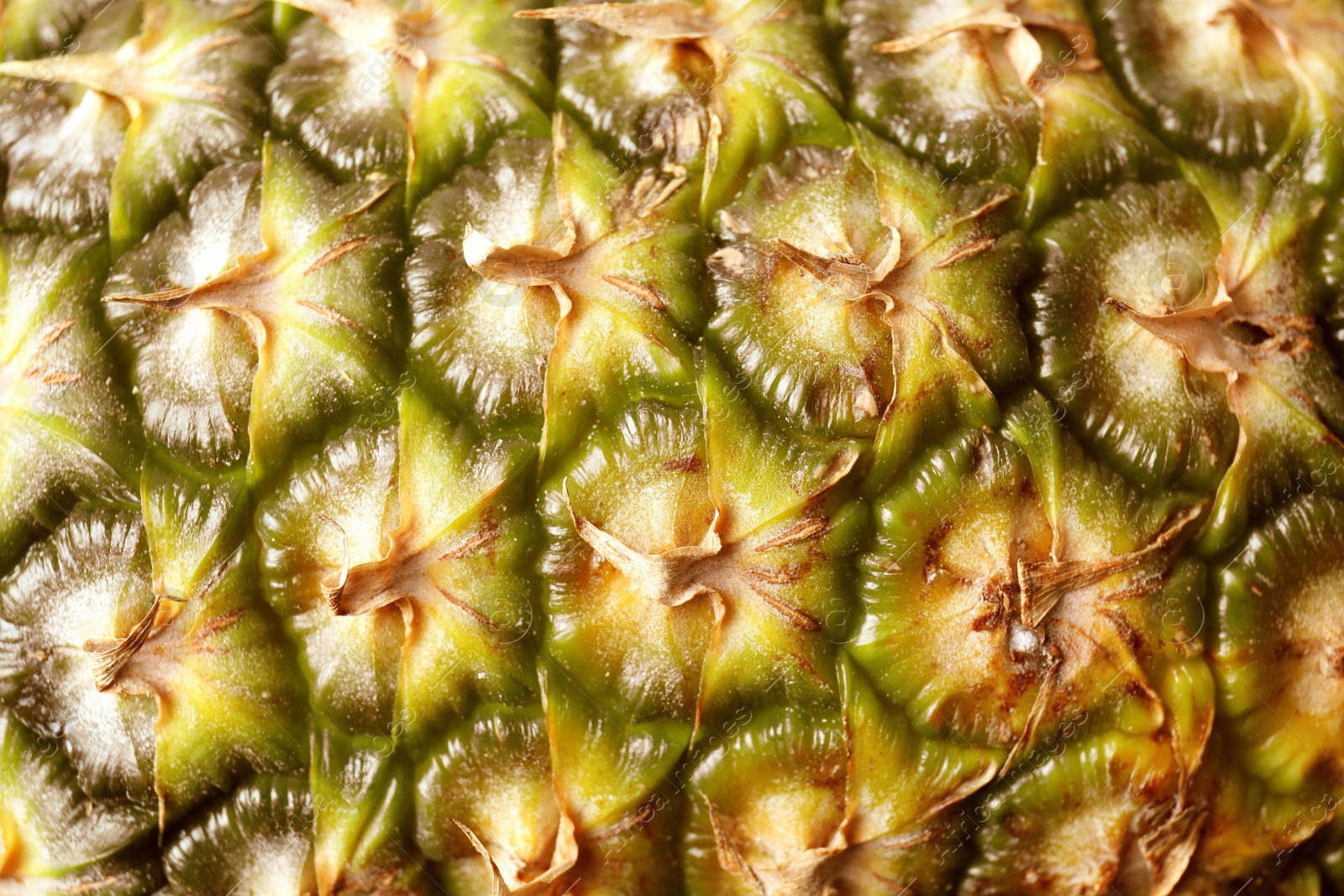 Photo of Delicious ripe pineapple as background, closeup view