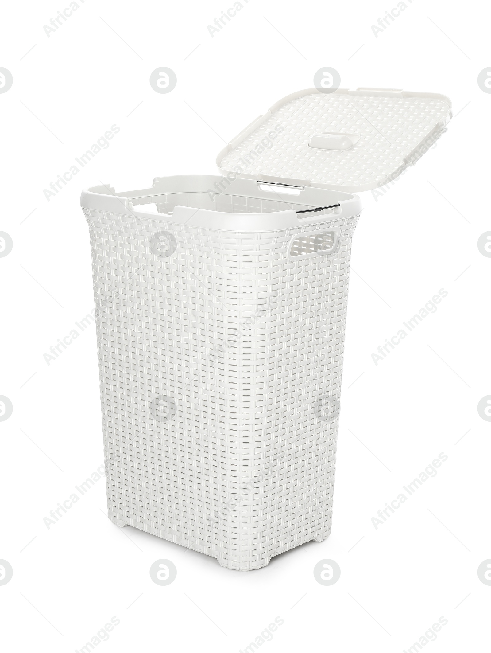 Photo of One wicker laundry basket isolated on white