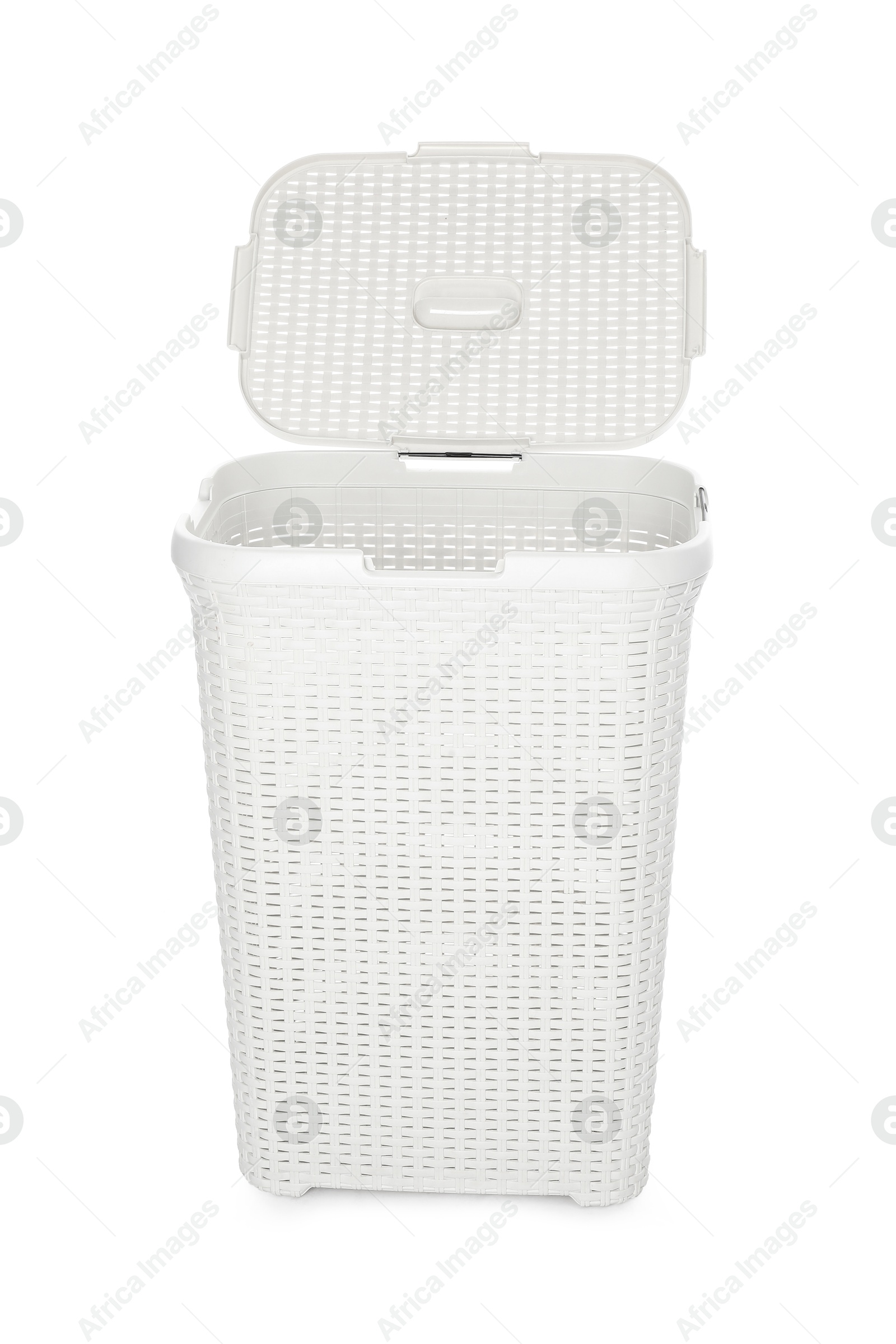 Photo of One wicker laundry basket isolated on white