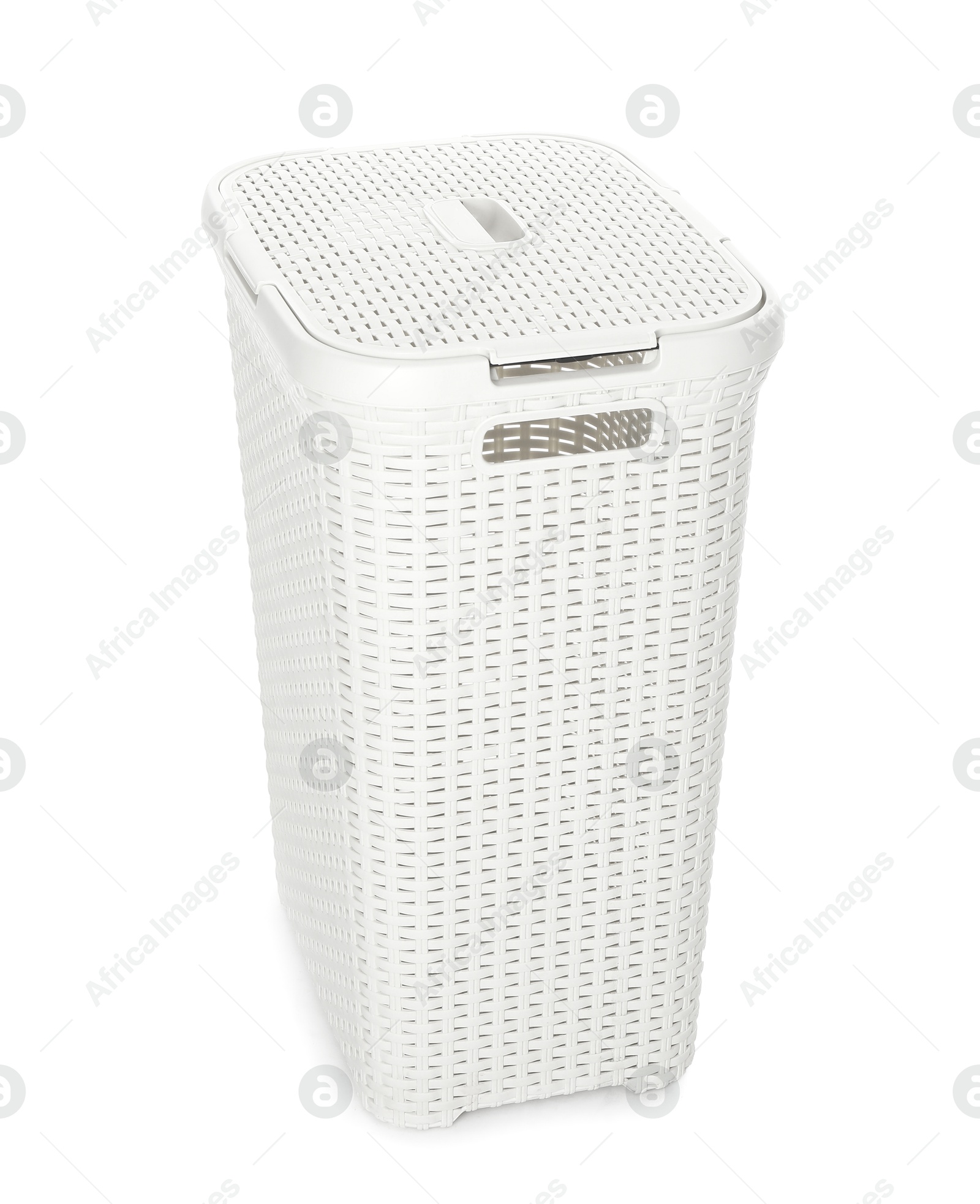 Photo of One wicker laundry basket isolated on white