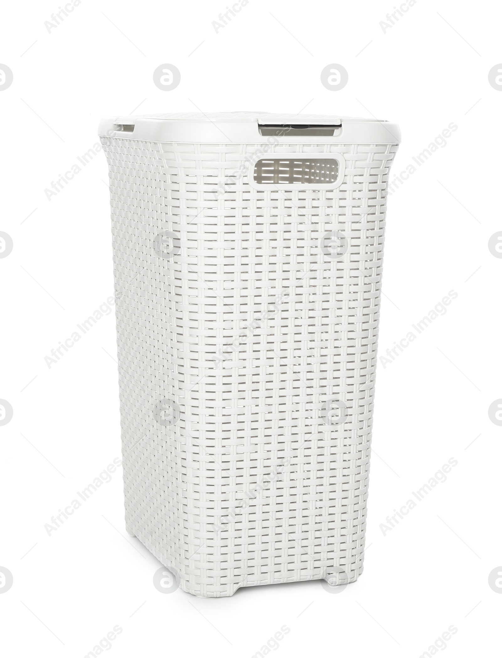 Photo of One wicker laundry basket isolated on white