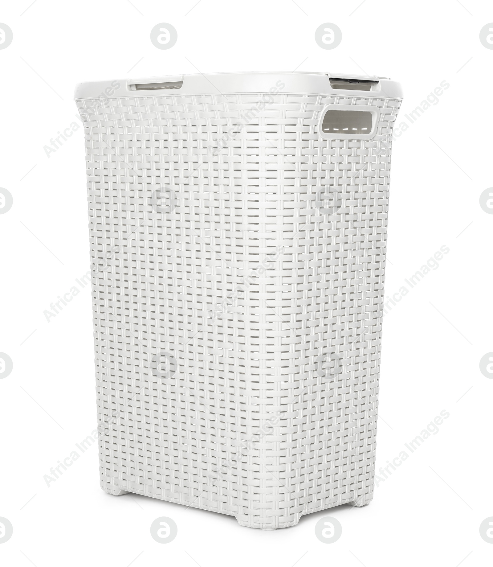 Photo of One wicker laundry basket isolated on white