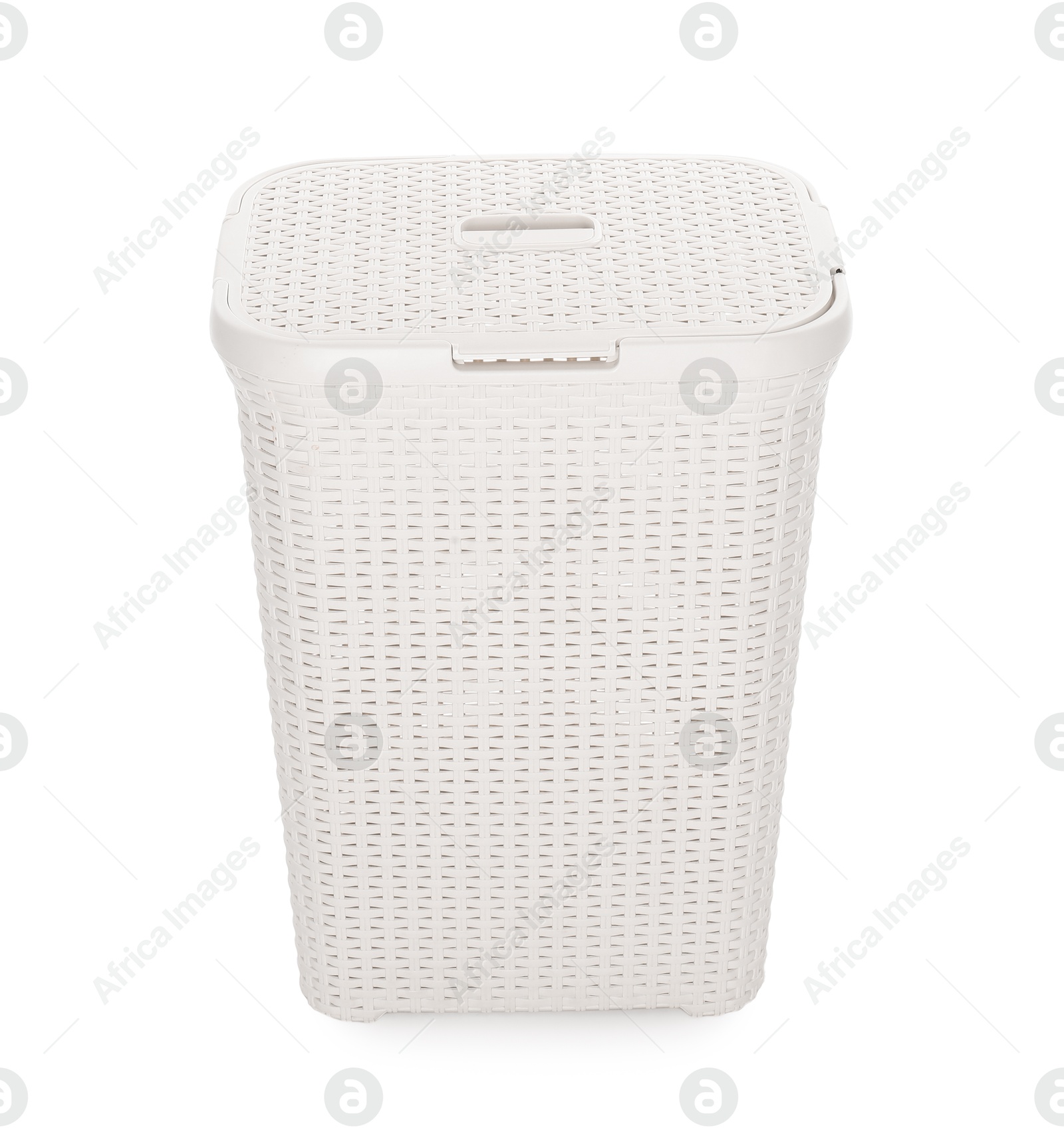 Photo of One wicker laundry basket isolated on white