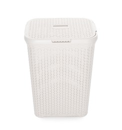 Photo of One wicker laundry basket isolated on white