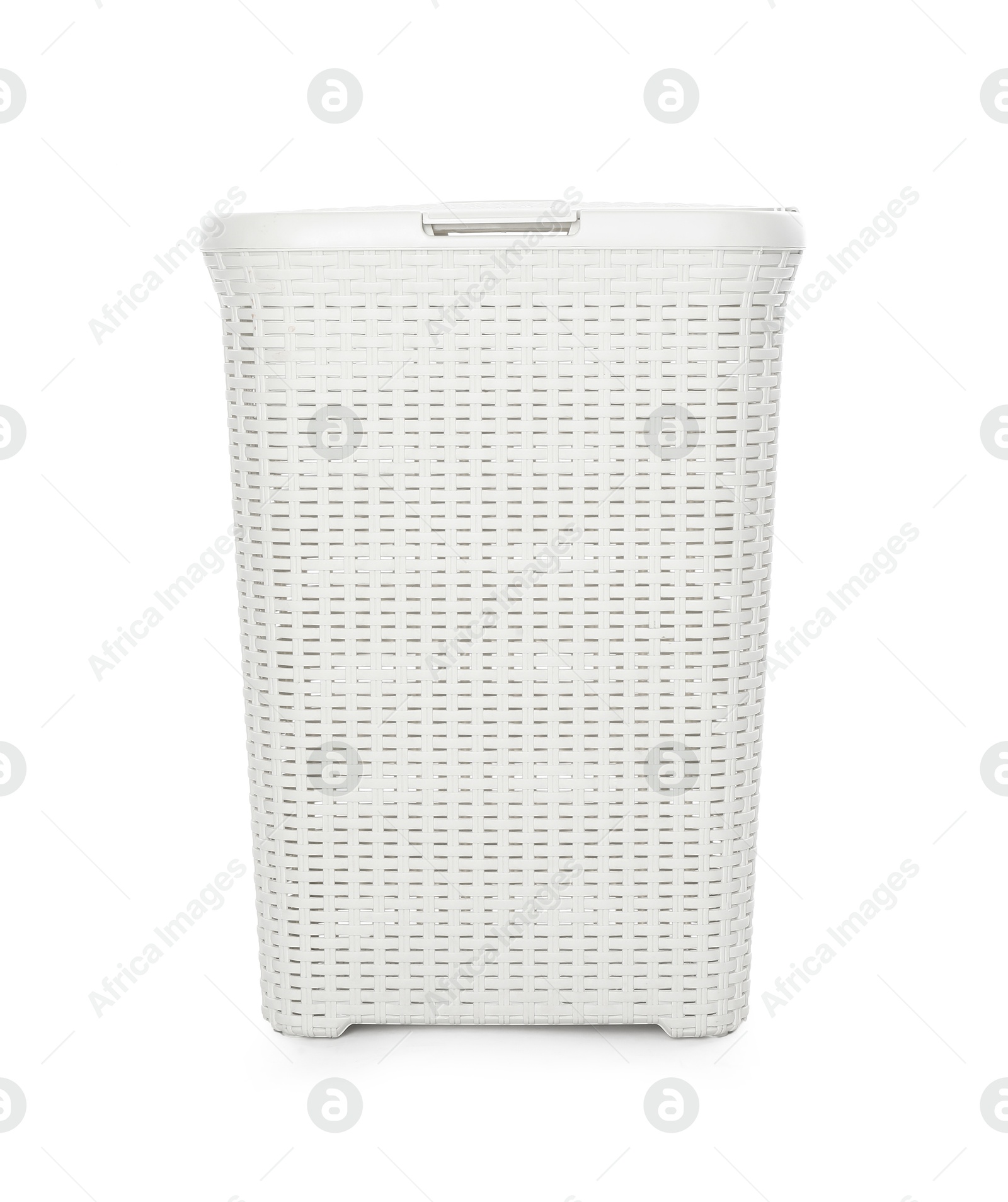 Photo of One wicker laundry basket isolated on white