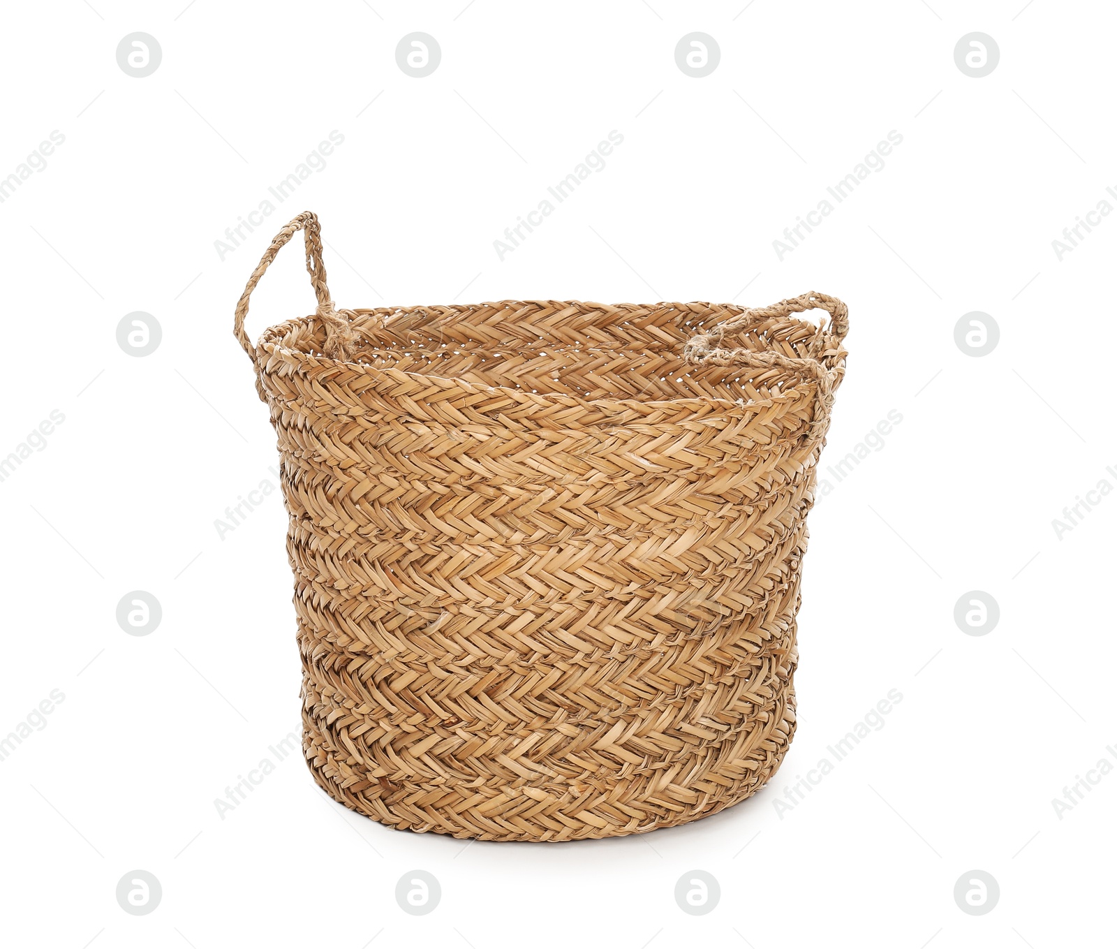 Photo of One wicker laundry basket isolated on white