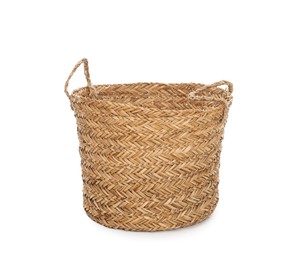 Photo of One wicker laundry basket isolated on white