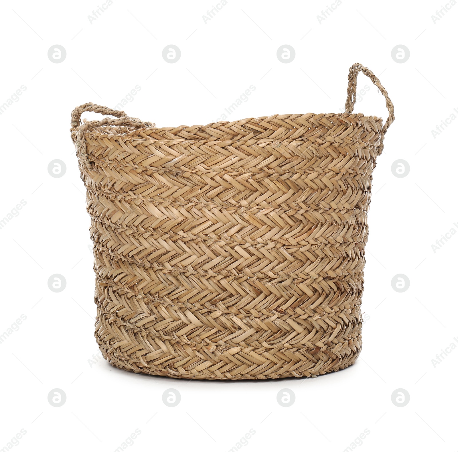 Photo of One wicker laundry basket isolated on white