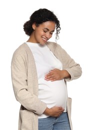 Photo of Portrait of beautiful pregnant woman on white background