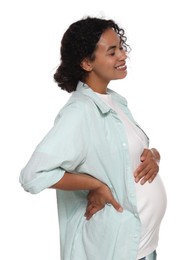 Photo of Portrait of beautiful pregnant woman on white background