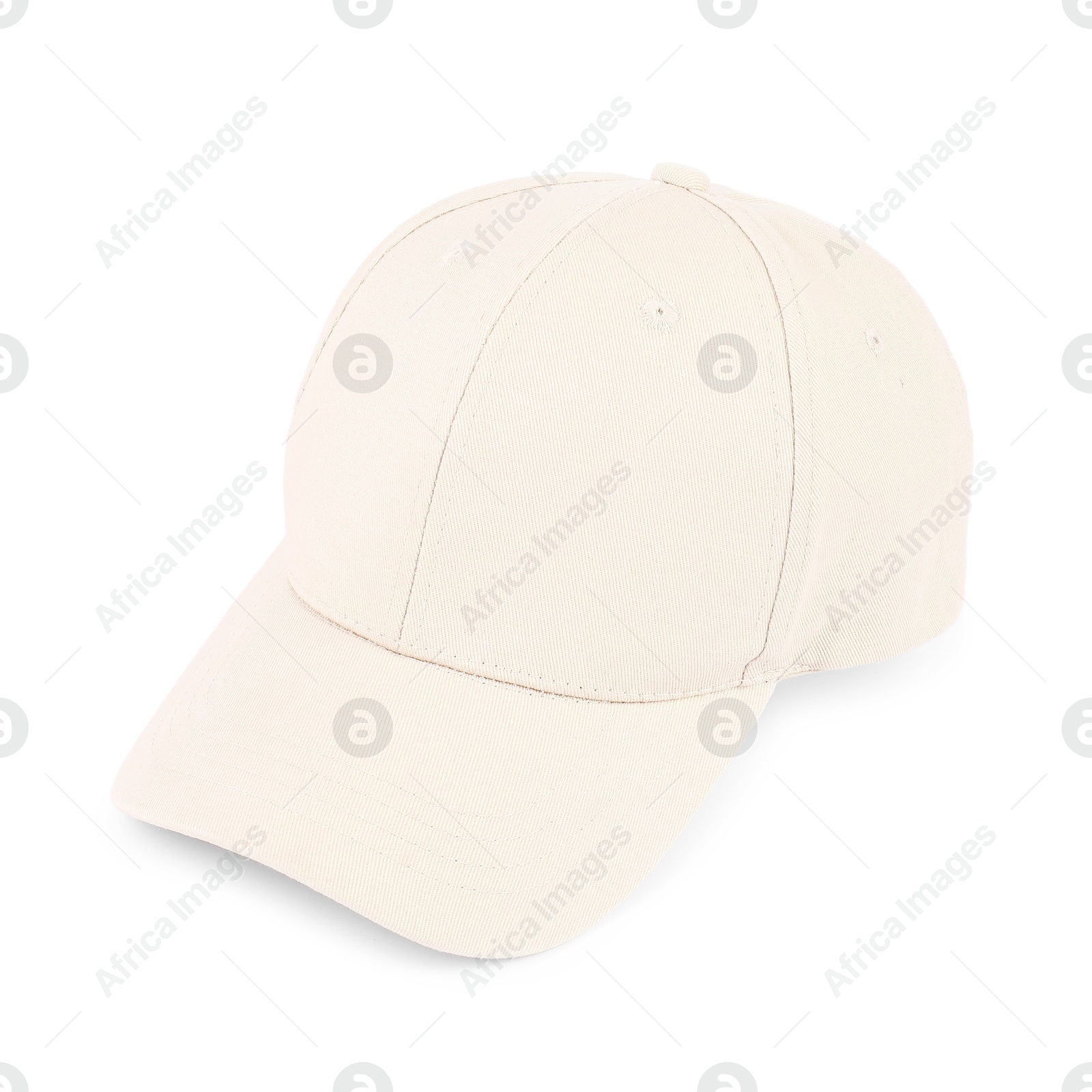 Photo of One stylish baseball cap isolated on white. Mockup for design