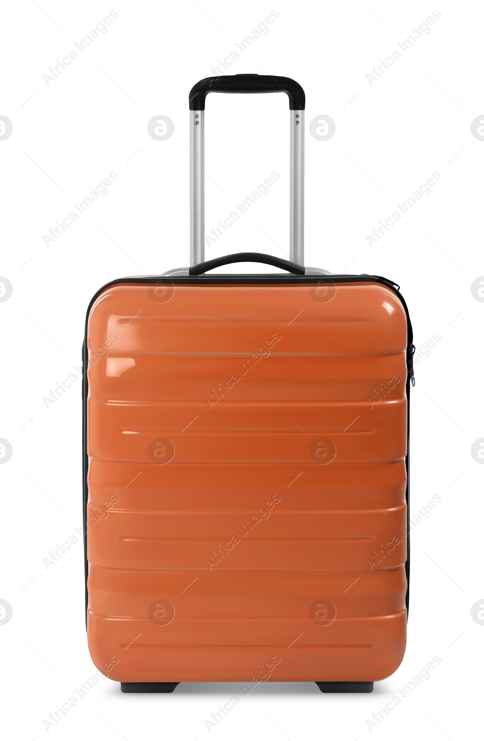 Image of One orange travel suitcase isolated on white