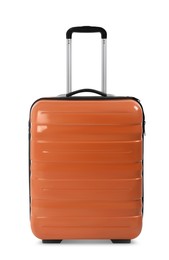 One orange travel suitcase isolated on white