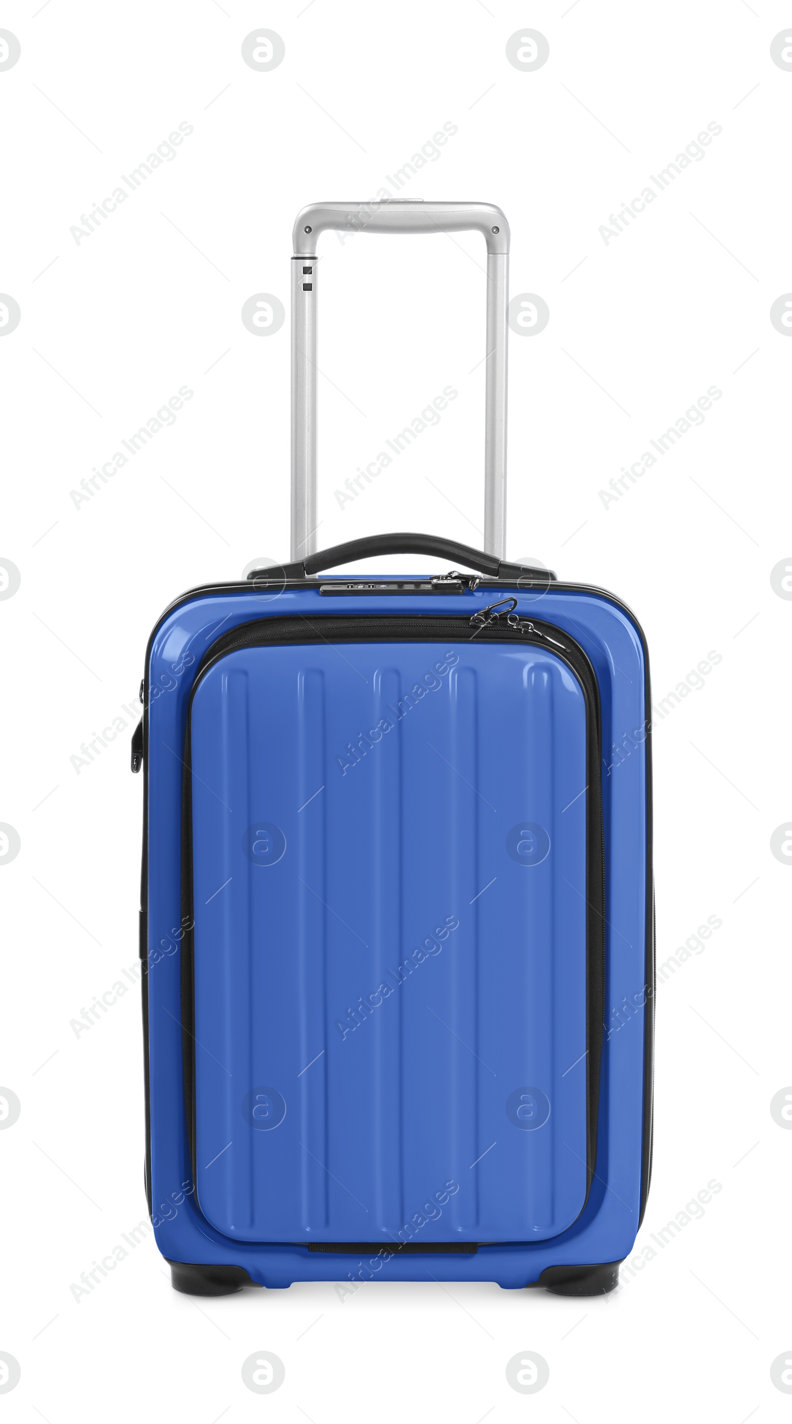 Image of One blue travel suitcase isolated on white