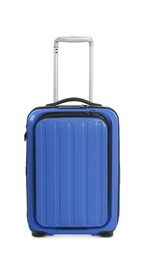 Image of One blue travel suitcase isolated on white