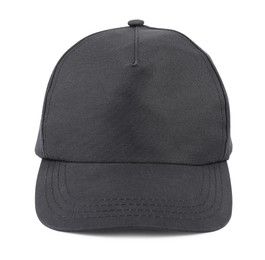 Photo of Stylish black baseball cap isolated on white. Mockup for design