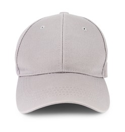 Photo of One stylish baseball cap isolated on white. Mockup for design