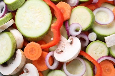 Photo of Mix of fresh vegetables and mushrooms, closeup