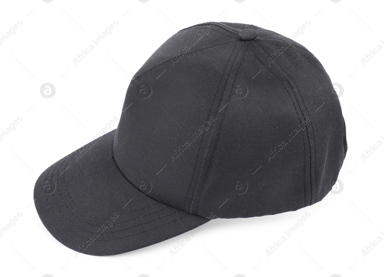 Photo of Stylish black baseball cap isolated on white. Mockup for design