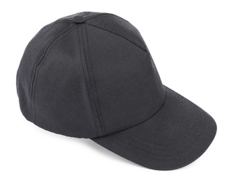 Photo of Stylish black baseball cap isolated on white. Mockup for design