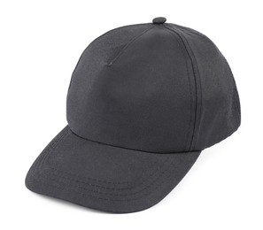 Photo of Stylish black baseball cap isolated on white. Mockup for design