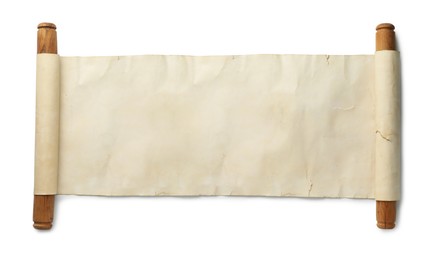 Scroll of old parchment paper isolated on white