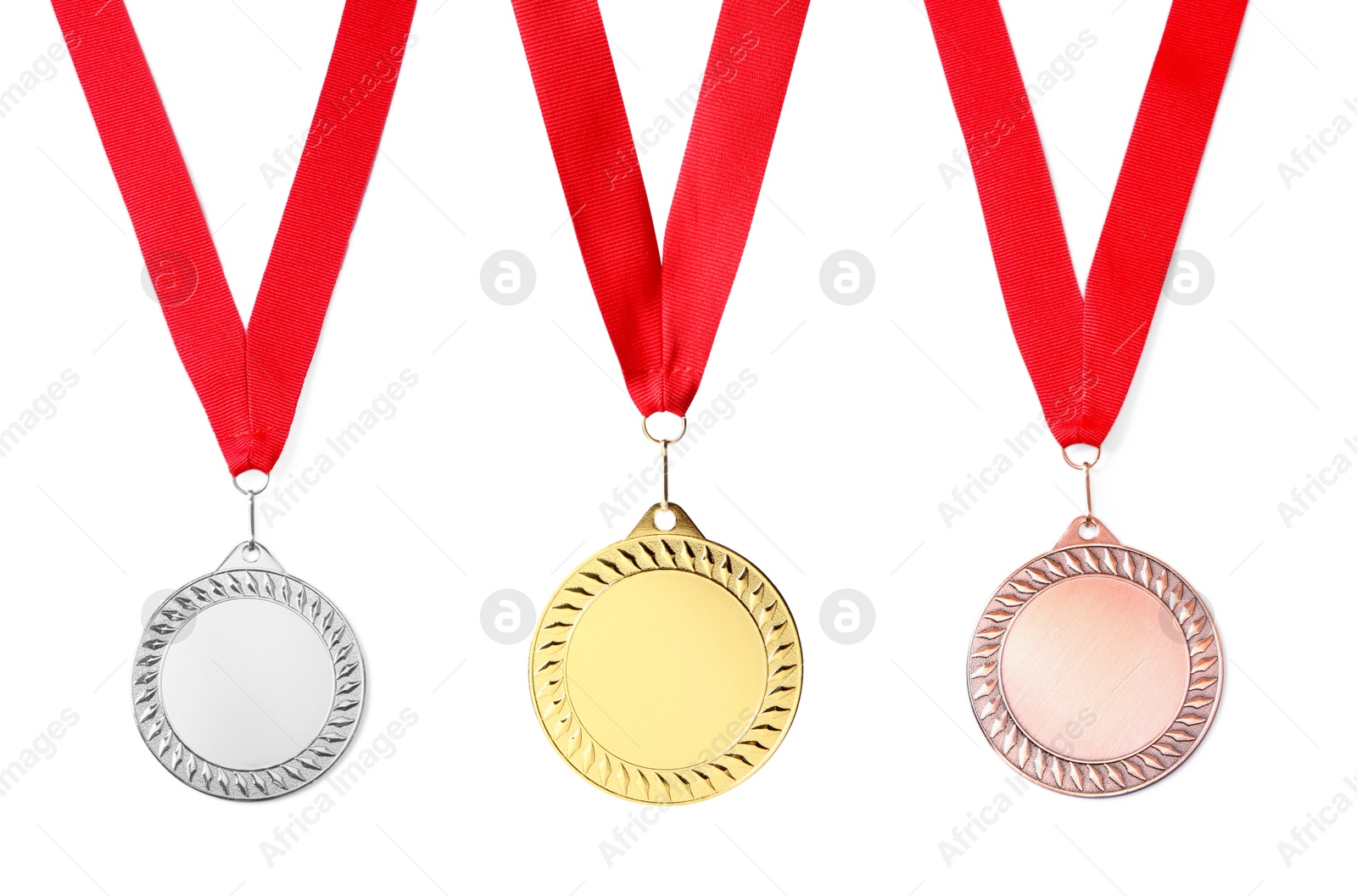 Image of Gold, silver and bronze medals isolated on white