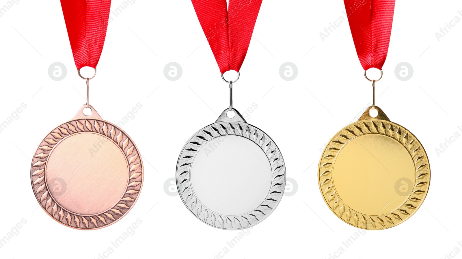 Image of Gold, silver and bronze medals isolated on white