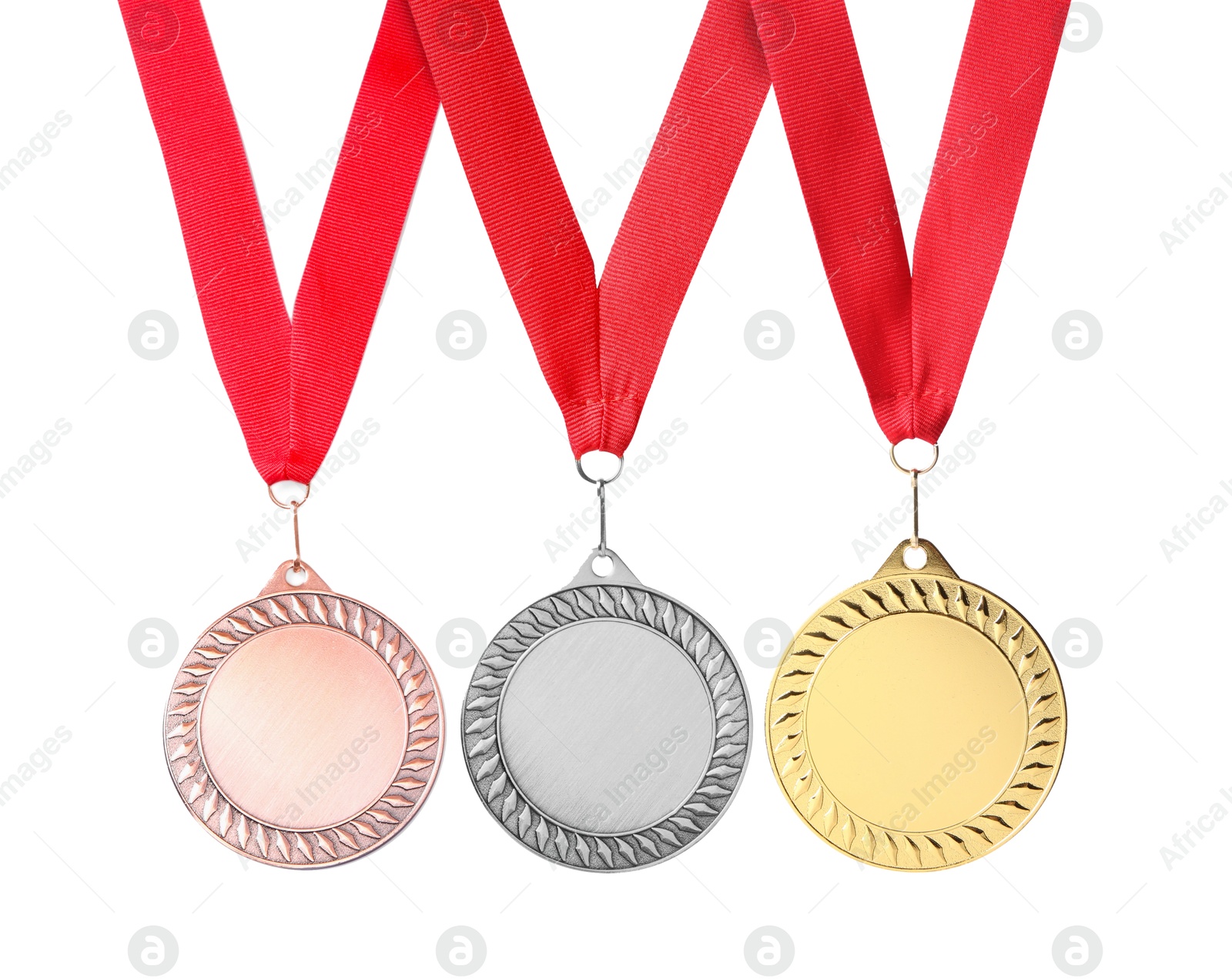 Image of Gold, silver and bronze medals isolated on white