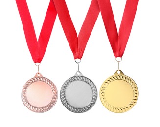 Image of Gold, silver and bronze medals isolated on white