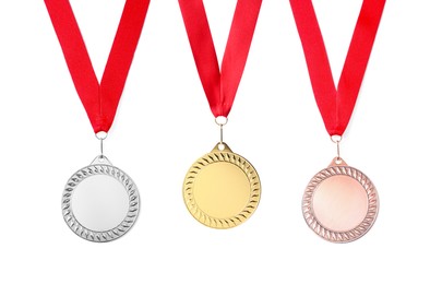 Image of Gold, silver and bronze medals isolated on white