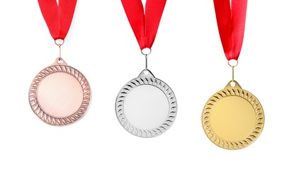 Image of Gold, silver and bronze medals isolated on white