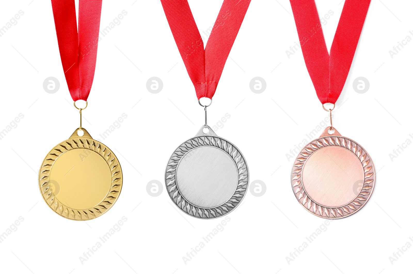 Image of Gold, silver and bronze medals isolated on white