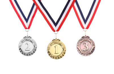 Image of Gold, silver and bronze medals isolated on white