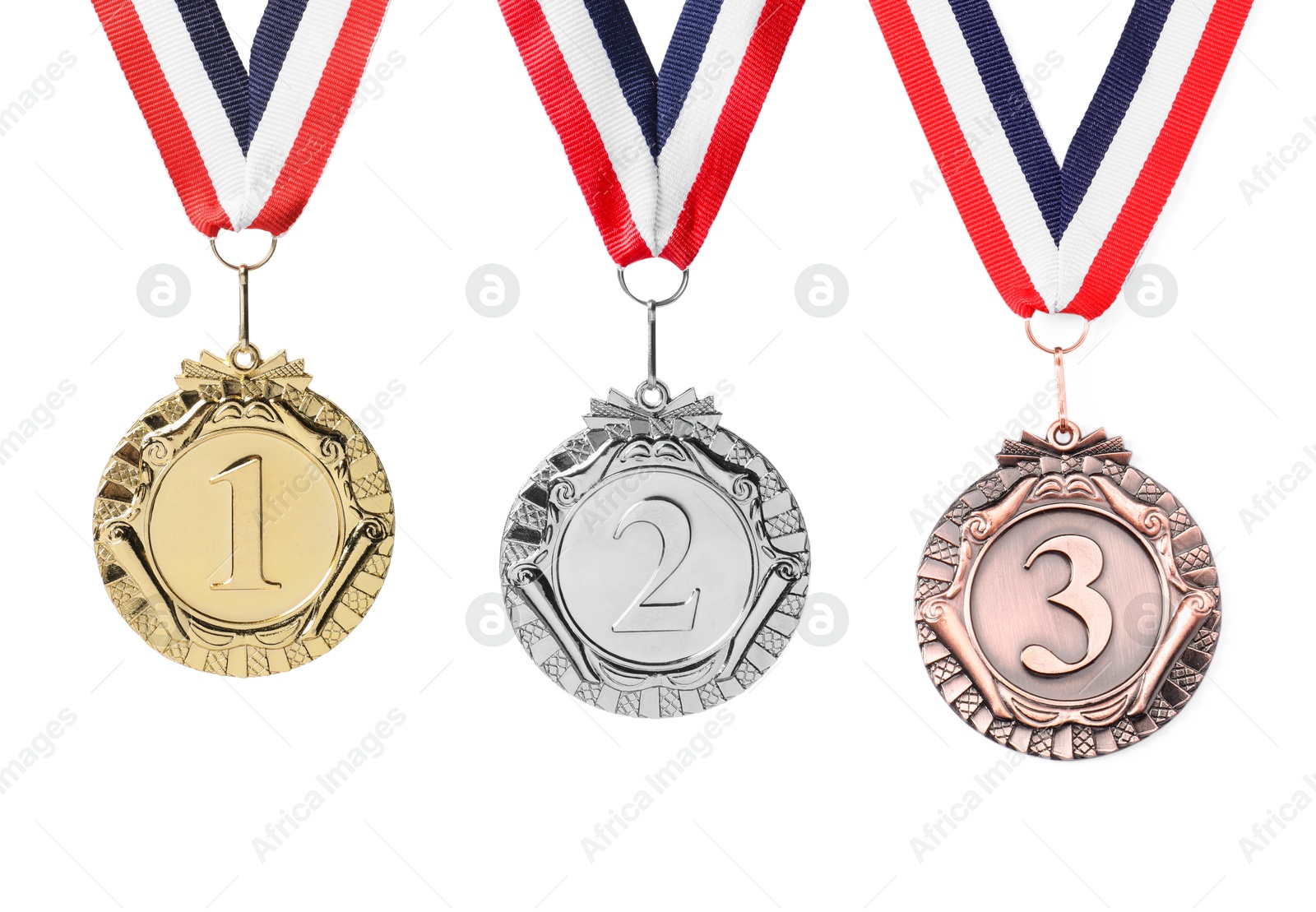 Image of Gold, silver and bronze medals isolated on white