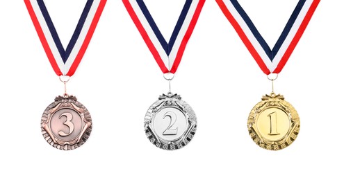 Image of Gold, silver and bronze medals isolated on white