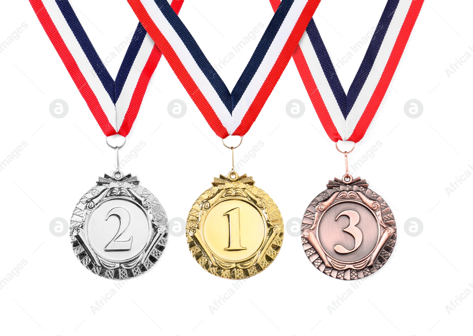 Image of Gold, silver and bronze medals isolated on white