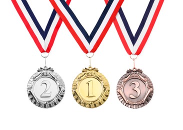 Image of Gold, silver and bronze medals isolated on white