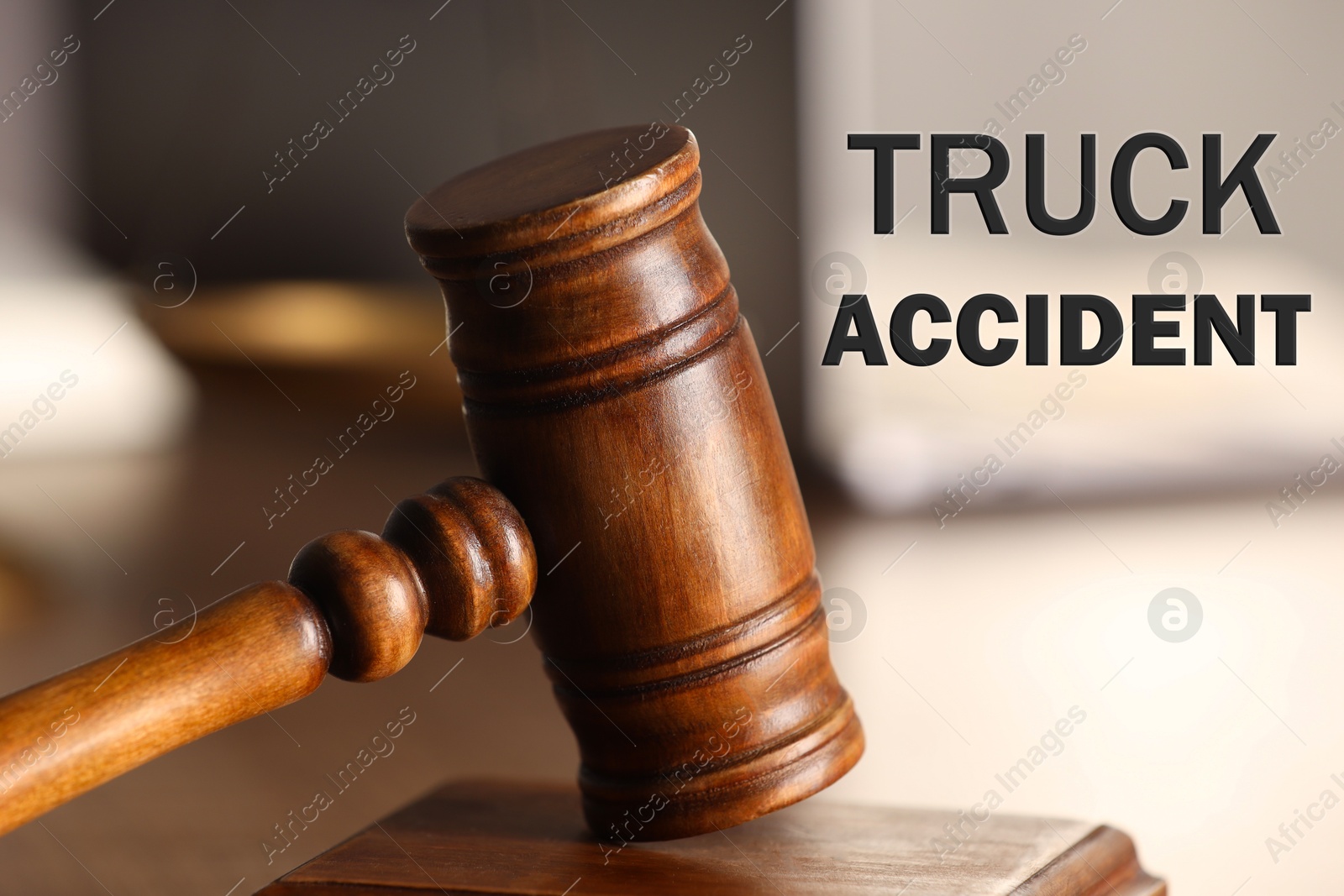 Image of Truck accident law. Judge's gavel on table