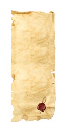 Image of Scroll of old parchment paper with wax seal isolated on white