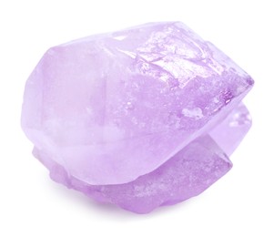 Photo of Beautiful amethyst crystal isolated on white. Natural gemstone