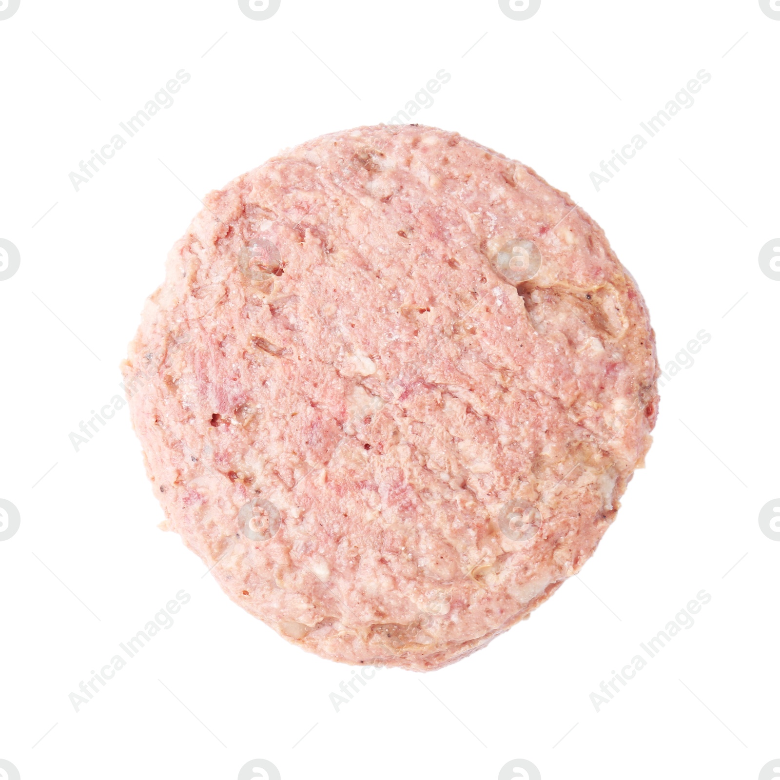 Photo of Canned meat isolated on white, top view